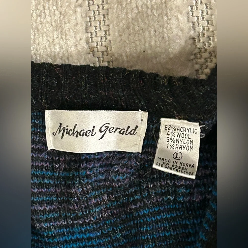 Vintage Block Pattern Grandpa Sweater Buttoned Cardigan - L